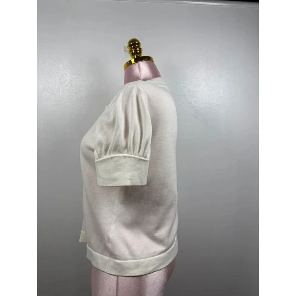 Banana Republic Ivory 100% Cotton Puff Sleeve Split Neck Knit Top Size M
